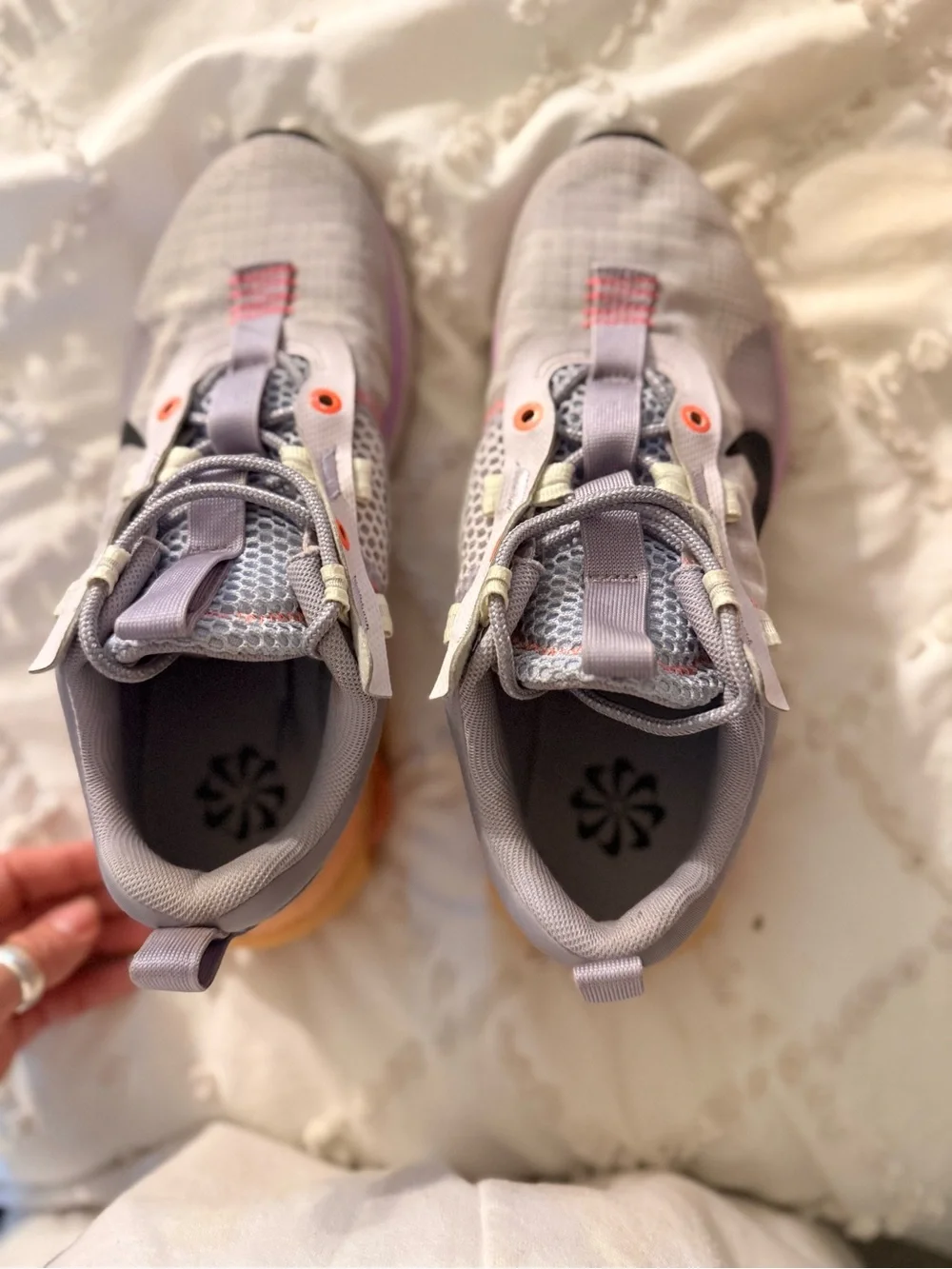 Nike Women’s Air Max React Gray with Peach and Pink Accent Sneakers